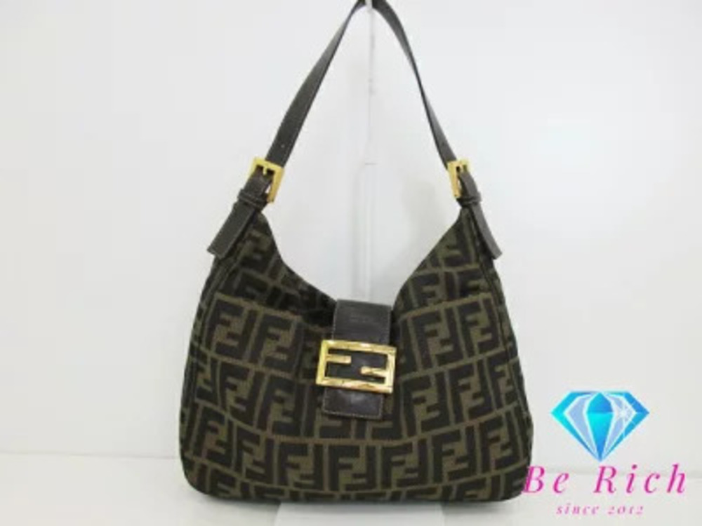 Fendi Zucca Hobo Bag Mamma Bucket Brown Canvas Leather